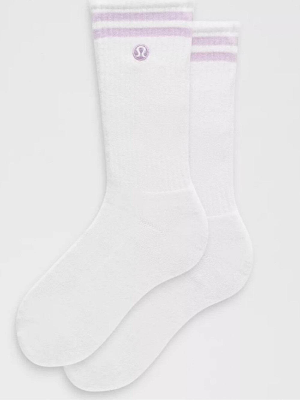 lululemon athletica Daily Essential Large White Crew Socks with Lilac Stripes